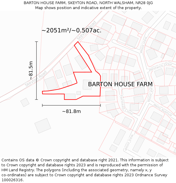 BARTON HOUSE FARM, SKEYTON ROAD, NORTH WALSHAM, NR28 0JG: Plot and title map