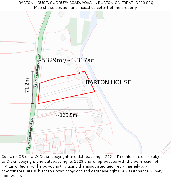 BARTON HOUSE, SUDBURY ROAD, YOXALL, BURTON-ON-TRENT, DE13 8PQ: Plot and title map