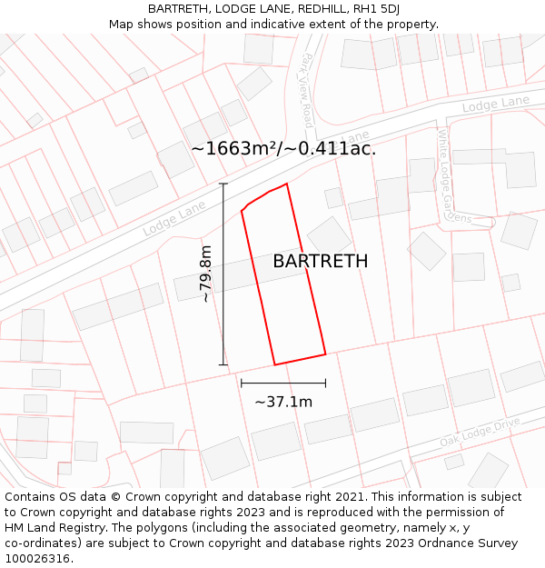 BARTRETH, LODGE LANE, REDHILL, RH1 5DJ: Plot and title map