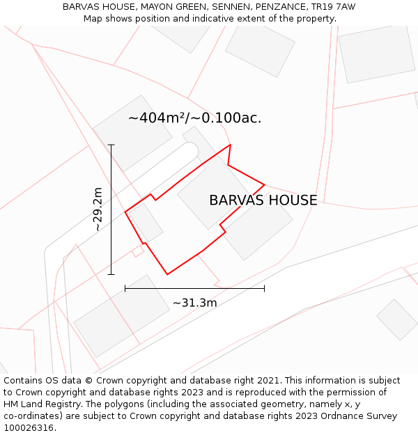 BARVAS HOUSE, MAYON GREEN, SENNEN, PENZANCE, TR19 7AW: Plot and title map
