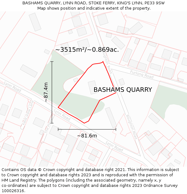 BASHAMS QUARRY, LYNN ROAD, STOKE FERRY, KING'S LYNN, PE33 9SW: Plot and title map