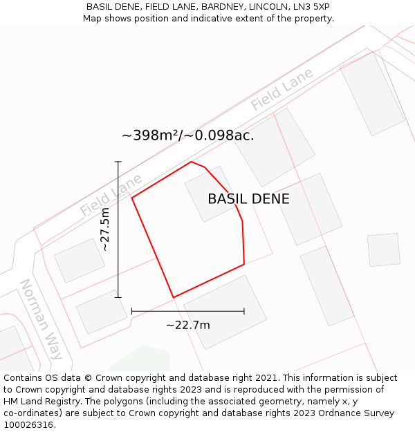 BASIL DENE, FIELD LANE, BARDNEY, LINCOLN, LN3 5XP: Plot and title map