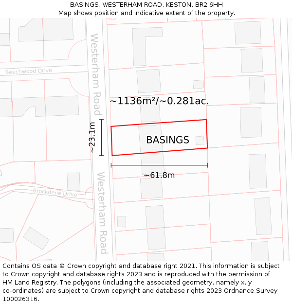 BASINGS, WESTERHAM ROAD, KESTON, BR2 6HH: Plot and title map
