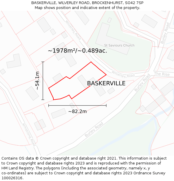 BASKERVILLE, WILVERLEY ROAD, BROCKENHURST, SO42 7SP: Plot and title map