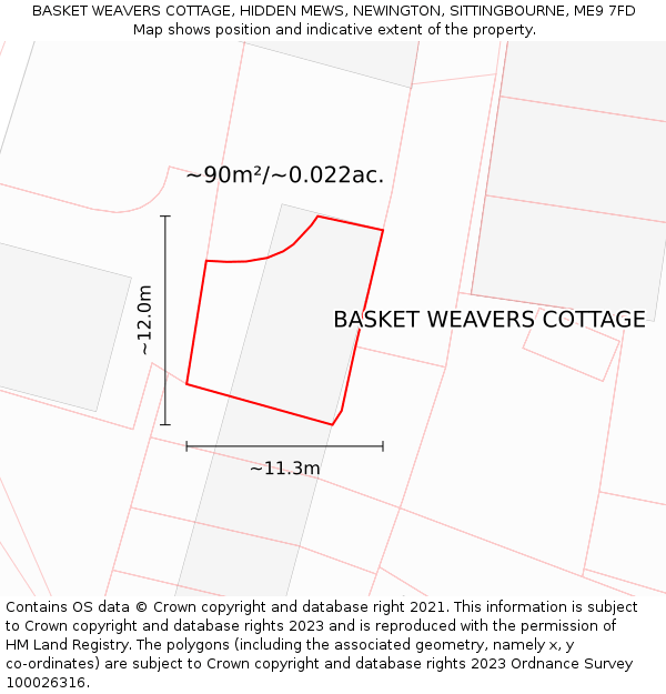 BASKET WEAVERS COTTAGE, HIDDEN MEWS, NEWINGTON, SITTINGBOURNE, ME9 7FD: Plot and title map