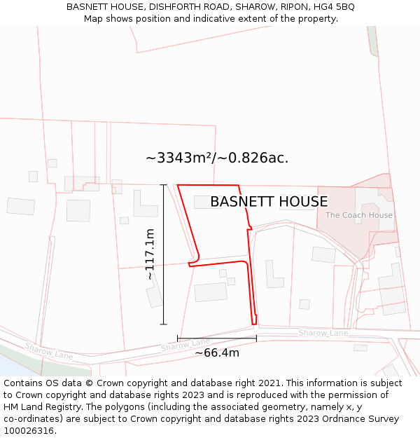 BASNETT HOUSE, DISHFORTH ROAD, SHAROW, RIPON, HG4 5BQ: Plot and title map