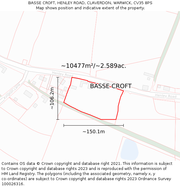 BASSE CROFT, HENLEY ROAD, CLAVERDON, WARWICK, CV35 8PS: Plot and title map