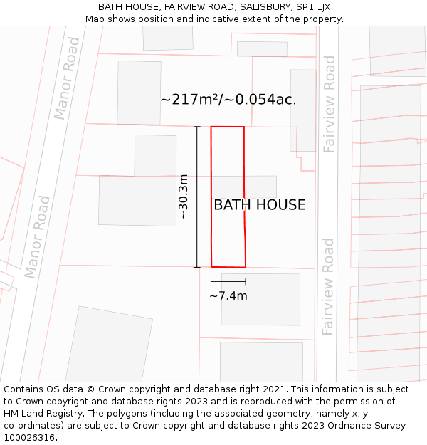 BATH HOUSE, FAIRVIEW ROAD, SALISBURY, SP1 1JX: Plot and title map