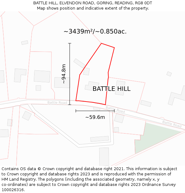 BATTLE HILL, ELVENDON ROAD, GORING, READING, RG8 0DT: Plot and title map