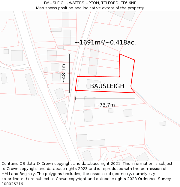 BAUSLEIGH, WATERS UPTON, TELFORD, TF6 6NP: Plot and title map