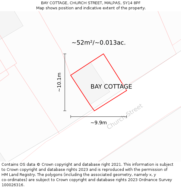 BAY COTTAGE, CHURCH STREET, MALPAS, SY14 8PF: Plot and title map