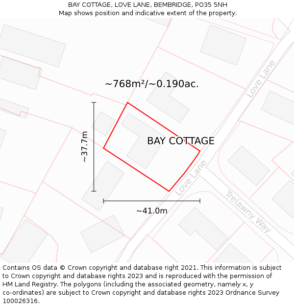 BAY COTTAGE, LOVE LANE, BEMBRIDGE, PO35 5NH: Plot and title map
