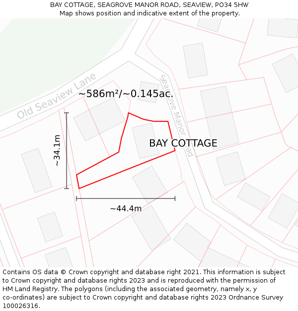 BAY COTTAGE, SEAGROVE MANOR ROAD, SEAVIEW, PO34 5HW: Plot and title map