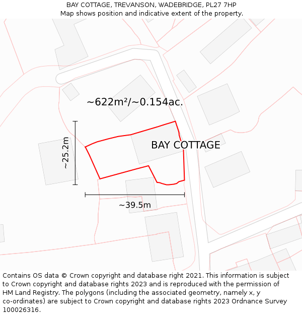 BAY COTTAGE, TREVANSON, WADEBRIDGE, PL27 7HP: Plot and title map