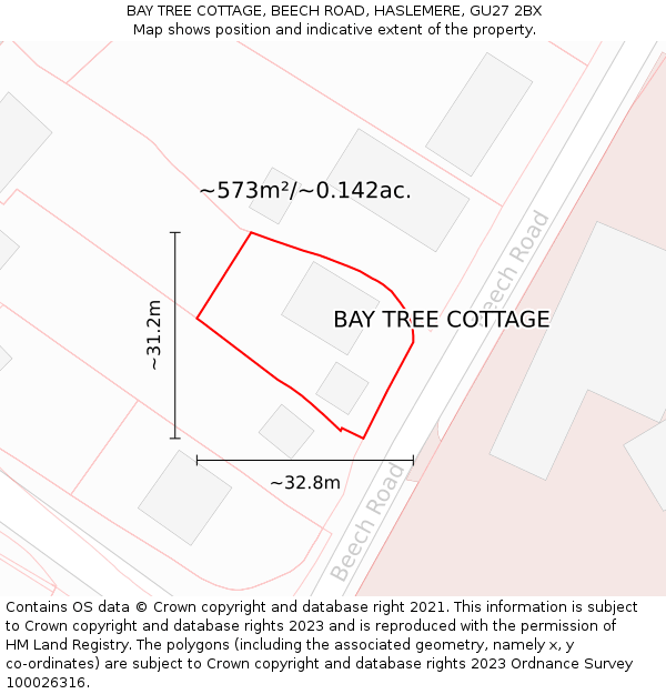 BAY TREE COTTAGE, BEECH ROAD, HASLEMERE, GU27 2BX: Plot and title map
