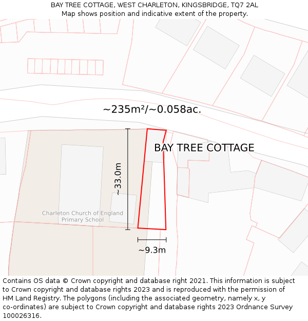 BAY TREE COTTAGE, WEST CHARLETON, KINGSBRIDGE, TQ7 2AL: Plot and title map
