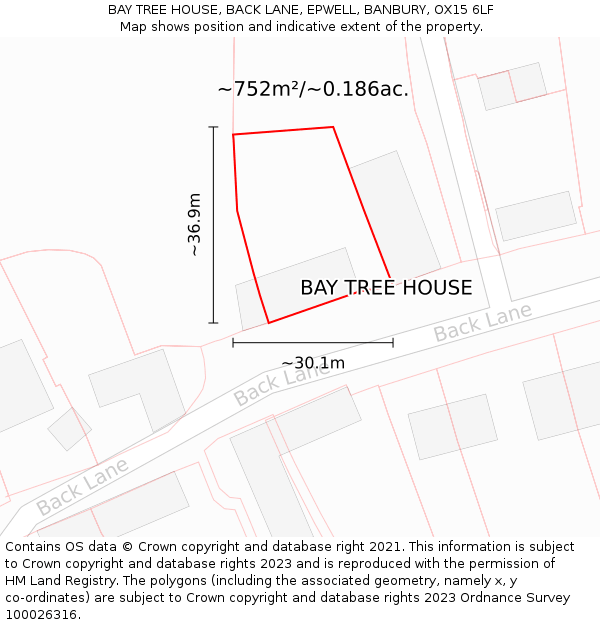 BAY TREE HOUSE, BACK LANE, EPWELL, BANBURY, OX15 6LF: Plot and title map