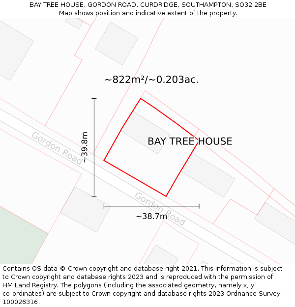 BAY TREE HOUSE, GORDON ROAD, CURDRIDGE, SOUTHAMPTON, SO32 2BE: Plot and title map