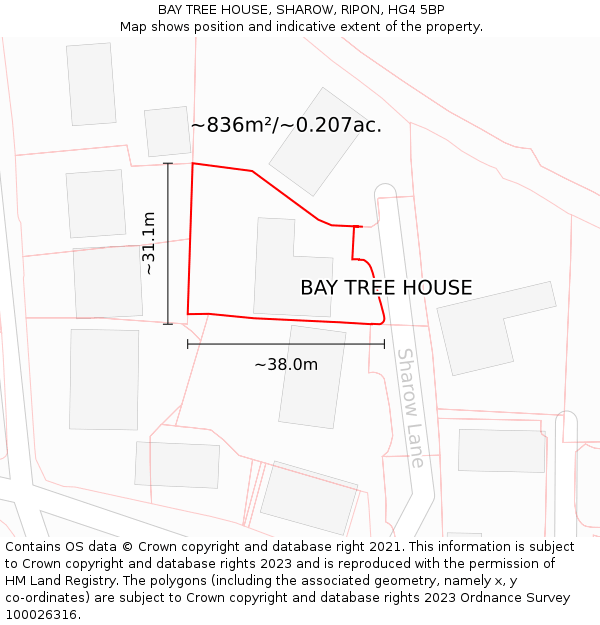 BAY TREE HOUSE, SHAROW, RIPON, HG4 5BP: Plot and title map