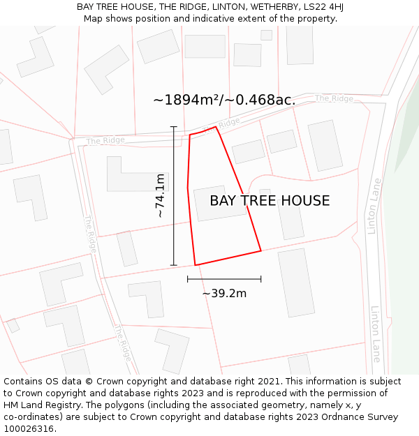 BAY TREE HOUSE, THE RIDGE, LINTON, WETHERBY, LS22 4HJ: Plot and title map