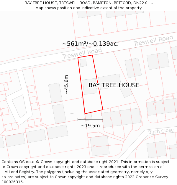 BAY TREE HOUSE, TRESWELL ROAD, RAMPTON, RETFORD, DN22 0HU: Plot and title map
