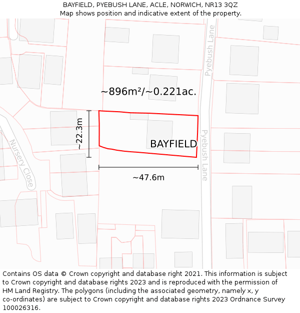 BAYFIELD, PYEBUSH LANE, ACLE, NORWICH, NR13 3QZ: Plot and title map
