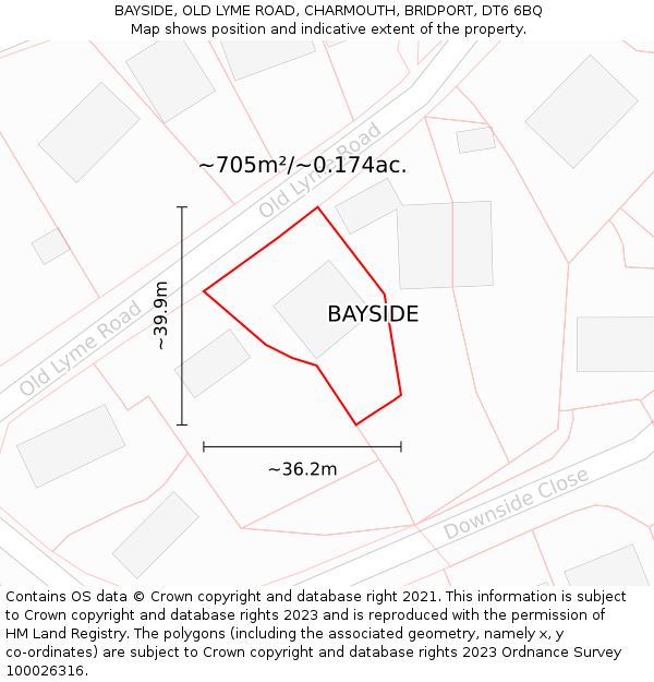 BAYSIDE, OLD LYME ROAD, CHARMOUTH, BRIDPORT, DT6 6BQ: Plot and title map