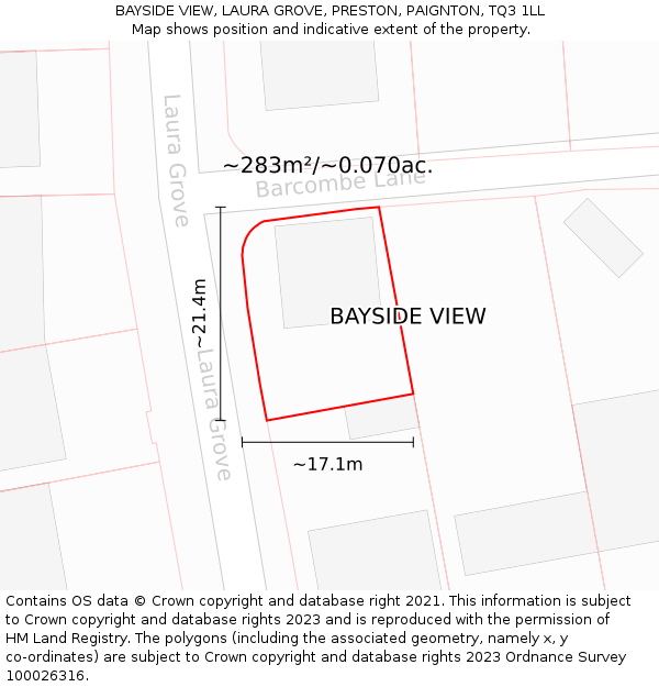 BAYSIDE VIEW, LAURA GROVE, PRESTON, PAIGNTON, TQ3 1LL: Plot and title map