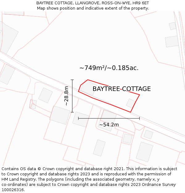 BAYTREE COTTAGE, LLANGROVE, ROSS-ON-WYE, HR9 6ET: Plot and title map