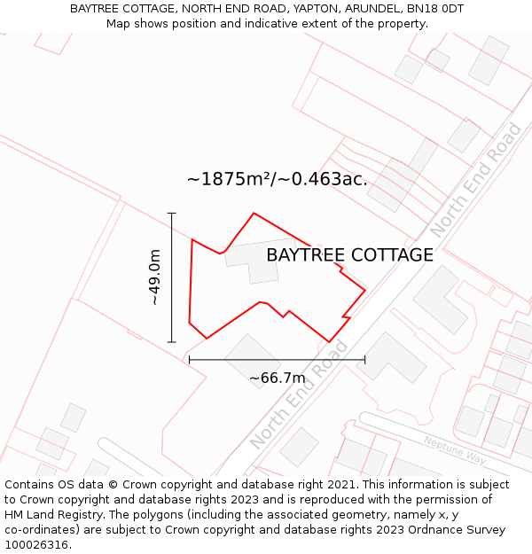 BAYTREE COTTAGE, NORTH END ROAD, YAPTON, ARUNDEL, BN18 0DT: Plot and title map
