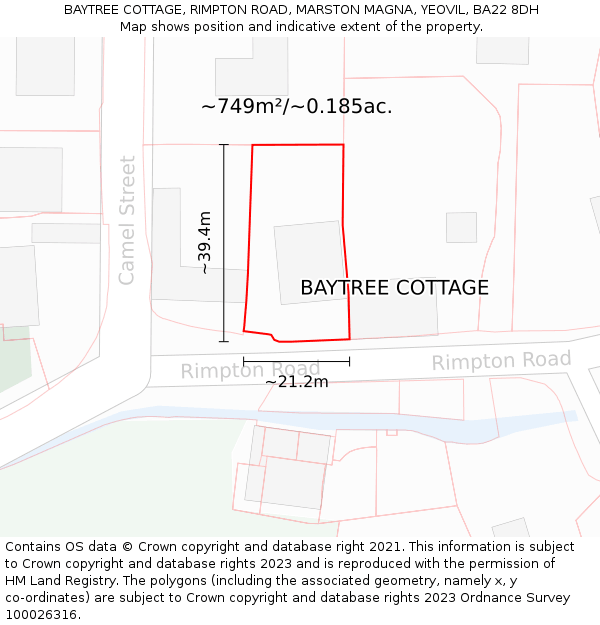 BAYTREE COTTAGE, RIMPTON ROAD, MARSTON MAGNA, YEOVIL, BA22 8DH: Plot and title map