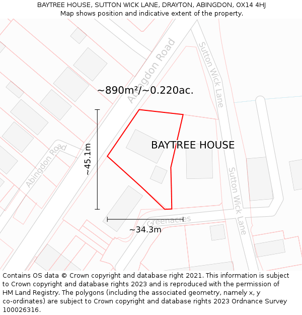 BAYTREE HOUSE, SUTTON WICK LANE, DRAYTON, ABINGDON, OX14 4HJ: Plot and title map