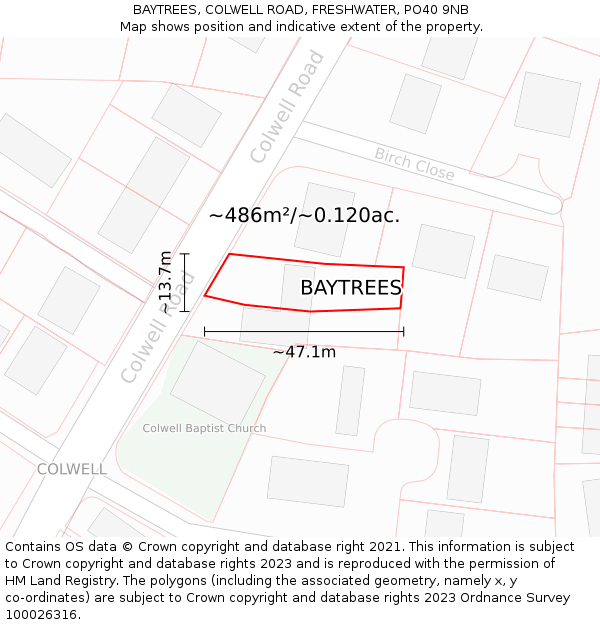 BAYTREES, COLWELL ROAD, FRESHWATER, PO40 9NB: Plot and title map