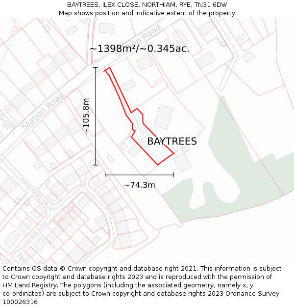 BAYTREES, ILEX CLOSE, NORTHIAM, RYE, TN31 6DW: Plot and title map
