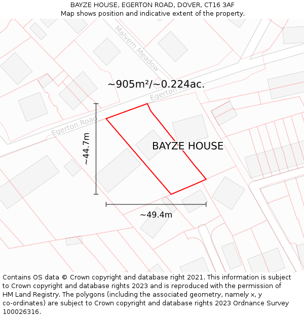BAYZE HOUSE, EGERTON ROAD, DOVER, CT16 3AF: Plot and title map