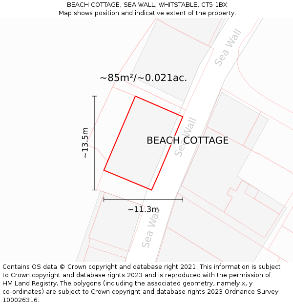 BEACH COTTAGE, SEA WALL, WHITSTABLE, CT5 1BX: Plot and title map
