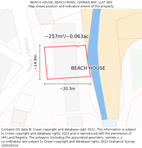 BEACH HOUSE, BEACH ROAD, CEMAES BAY, LL67 0ES: Plot and title map