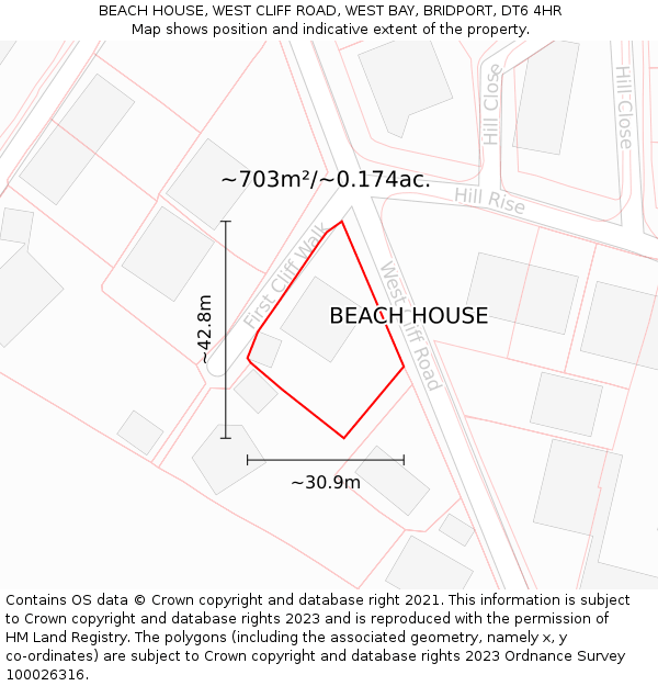 BEACH HOUSE, WEST CLIFF ROAD, WEST BAY, BRIDPORT, DT6 4HR: Plot and title map