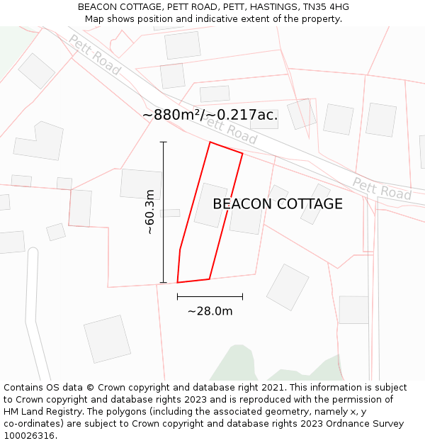 BEACON COTTAGE, PETT ROAD, PETT, HASTINGS, TN35 4HG: Plot and title map