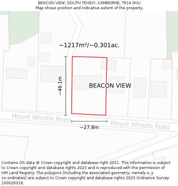 BEACON VIEW, SOUTH TEHIDY, CAMBORNE, TR14 0HU: Plot and title map