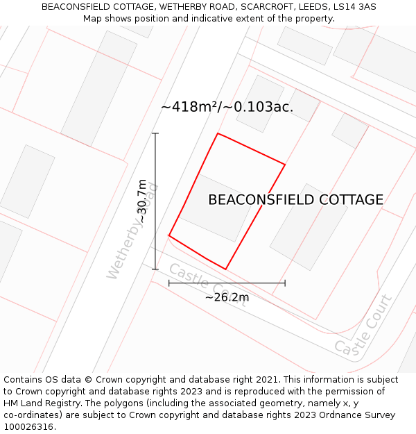 BEACONSFIELD COTTAGE, WETHERBY ROAD, SCARCROFT, LEEDS, LS14 3AS: Plot and title map