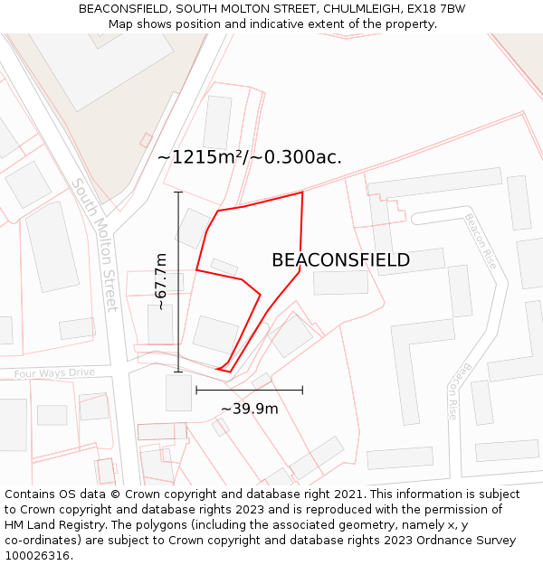 BEACONSFIELD, SOUTH MOLTON STREET, CHULMLEIGH, EX18 7BW: Plot and title map