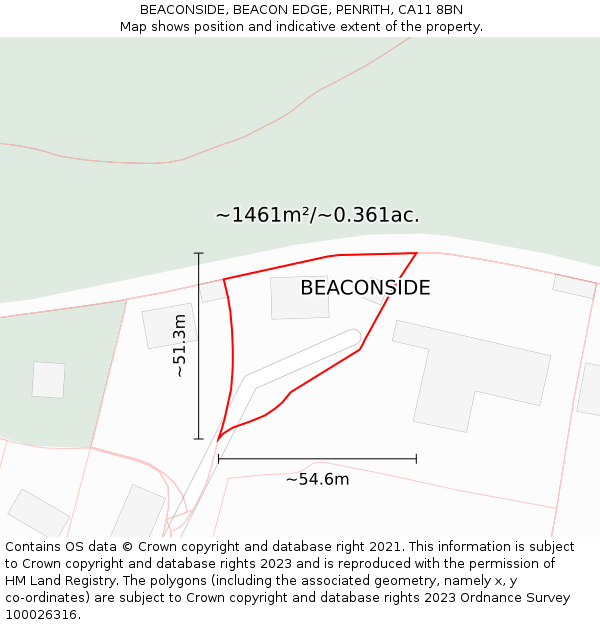 BEACONSIDE, BEACON EDGE, PENRITH, CA11 8BN: Plot and title map