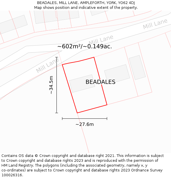 BEADALES, MILL LANE, AMPLEFORTH, YORK, YO62 4DJ: Plot and title map