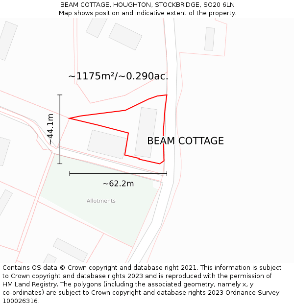BEAM COTTAGE, HOUGHTON, STOCKBRIDGE, SO20 6LN: Plot and title map
