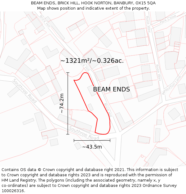 BEAM ENDS, BRICK HILL, HOOK NORTON, BANBURY, OX15 5QA: Plot and title map