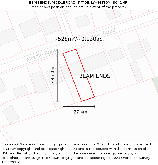 BEAM ENDS, MIDDLE ROAD, TIPTOE, LYMINGTON, SO41 6FX: Plot and title map