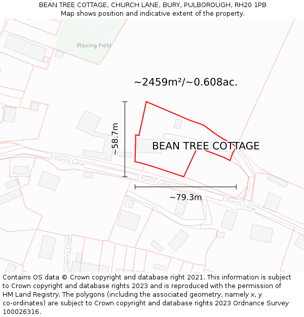 BEAN TREE COTTAGE, CHURCH LANE, BURY, PULBOROUGH, RH20 1PB: Plot and title map