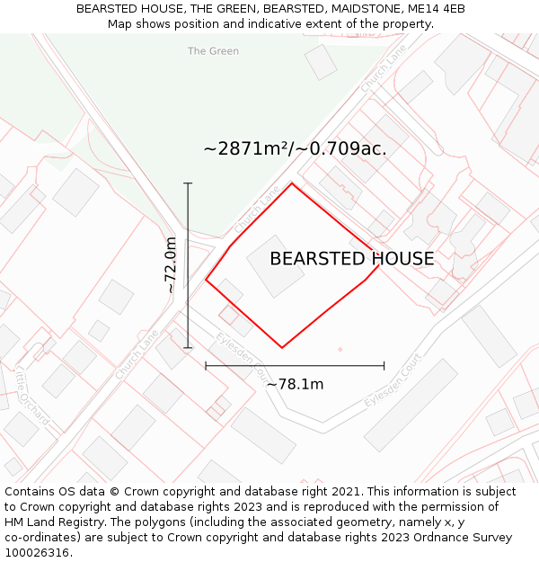 BEARSTED HOUSE, THE GREEN, BEARSTED, MAIDSTONE, ME14 4EB: Plot and title map