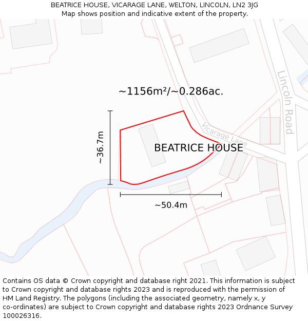BEATRICE HOUSE, VICARAGE LANE, WELTON, LINCOLN, LN2 3JG: Plot and title map